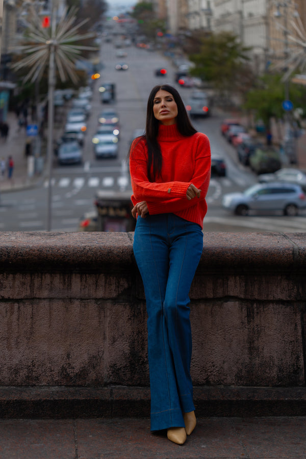 Orange Knitted Sweater – Baby Alpaca & Merino Blend (Handmade, Italy)