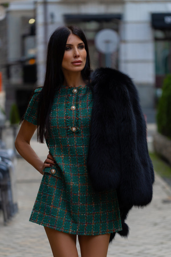 Classic Green Tweed Dress – Chanel Style (100% Cotton, Italy)