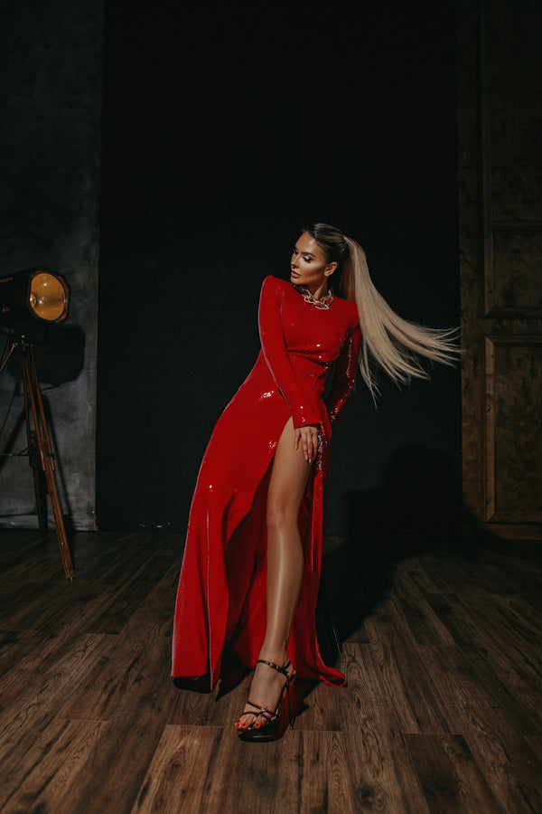 Red Gown – Italian Sequins (Long)