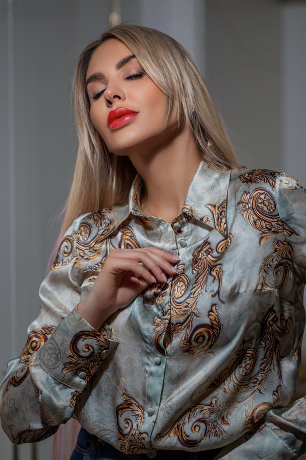 Chemise en soie bleu ciel – 100 % soie italienne